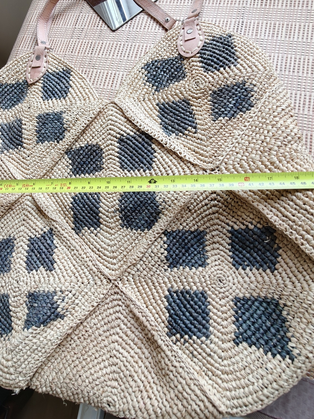 Handwoven raffia Straw Tote Bag with Gray Accent - Picture 12 of 13